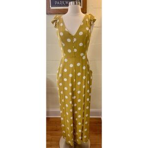 NWT Sans Souci Womens V-Neck Yellow Polka Dot Cut Out Back Jumpsuit Size‎ S